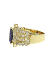 18K Sapphire and Diamond Design Ring in Gold/Blue