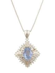 18K Platinum Diamond Design Necklace in Silver/Light Blue
