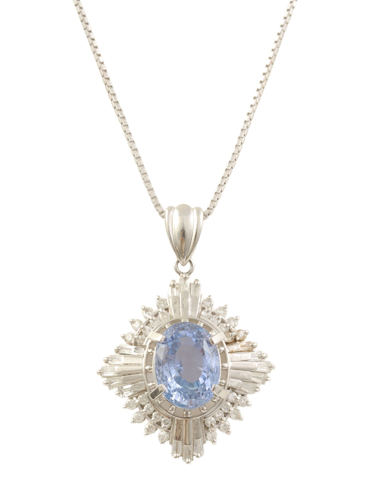 18K Platinum Diamond Design Necklace in Silver/Light Blue