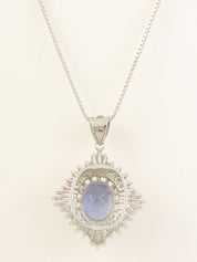 18K Platinum Diamond Design Necklace in Silver/Light Blue