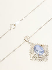 18K Platinum Diamond Design Necklace in Silver/Light Blue