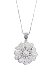 18K Diamond Flower Design Necklace in Silver