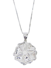 18K Diamond Flower Design Necklace in Silver