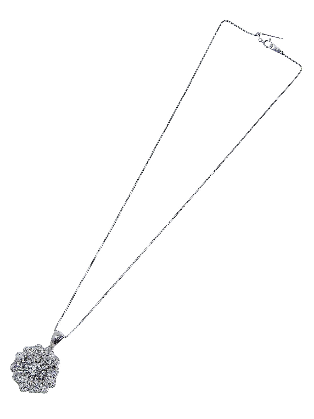 18K Diamond Flower Design Necklace in Silver