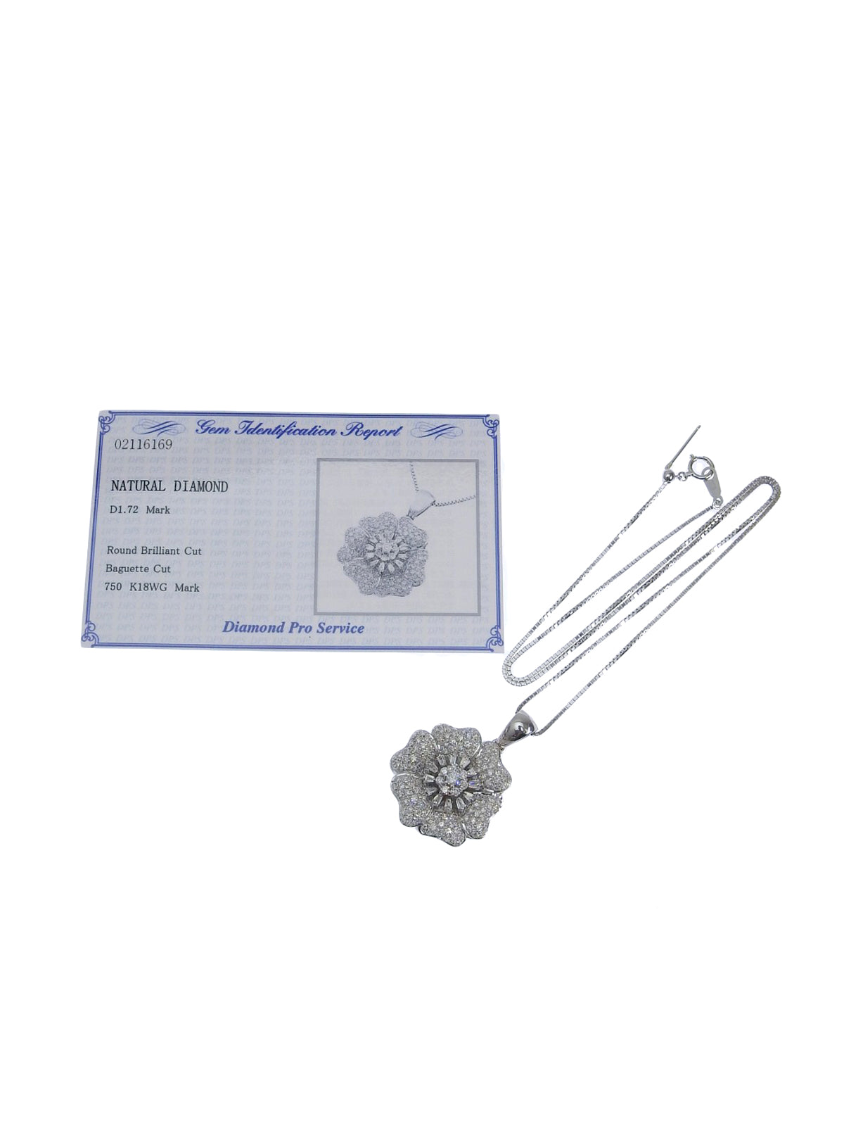 18K Diamond Flower Design Necklace in Silver