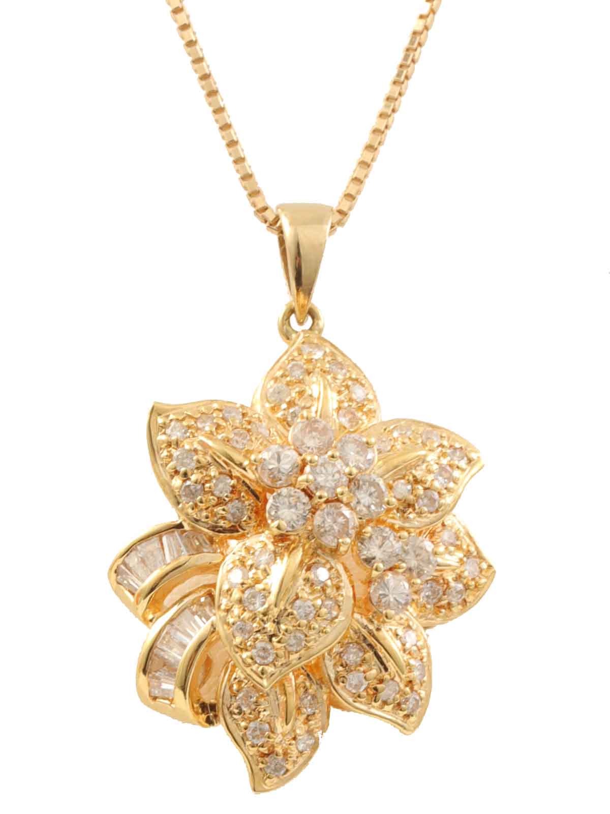18K金钻石花朵图案项链
