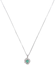 プラチナエメラルドダイヤモンドデザインネックレス　シルバー/グリーン
