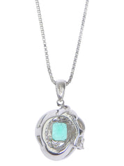 プラチナエメラルドダイヤモンドデザインネックレス シルバー/グリーン