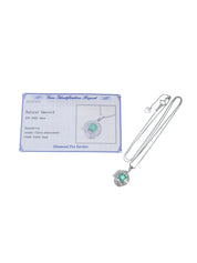 Platinum emerald and diamond design necklace in silver/green