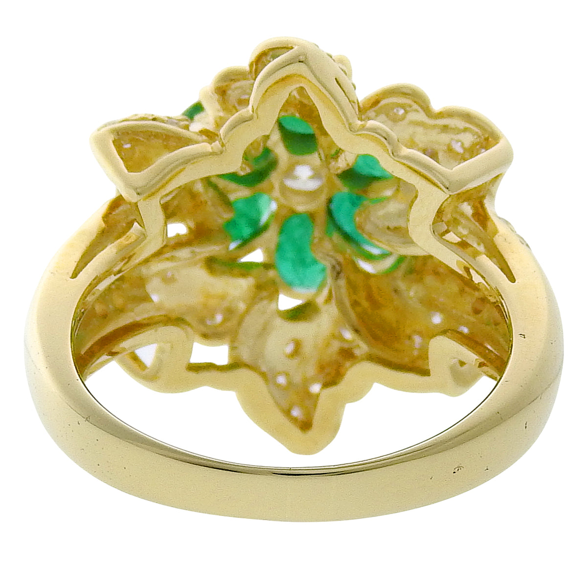 18K Emerald Diamond Flower Motif Ring #52 Gold/Green