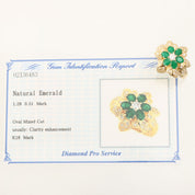 18K Emerald Diamond Flower Motif Ring #52 Gold/Green