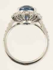 铂金蓝宝石钻石设计戒指，银色/蓝色