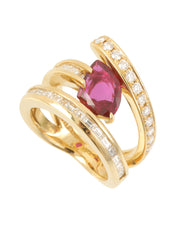 18K Gold/Cherry Red Ruby and Diamond Ring