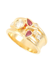 18K Gold/Red Ruby and Diamond Design Ring