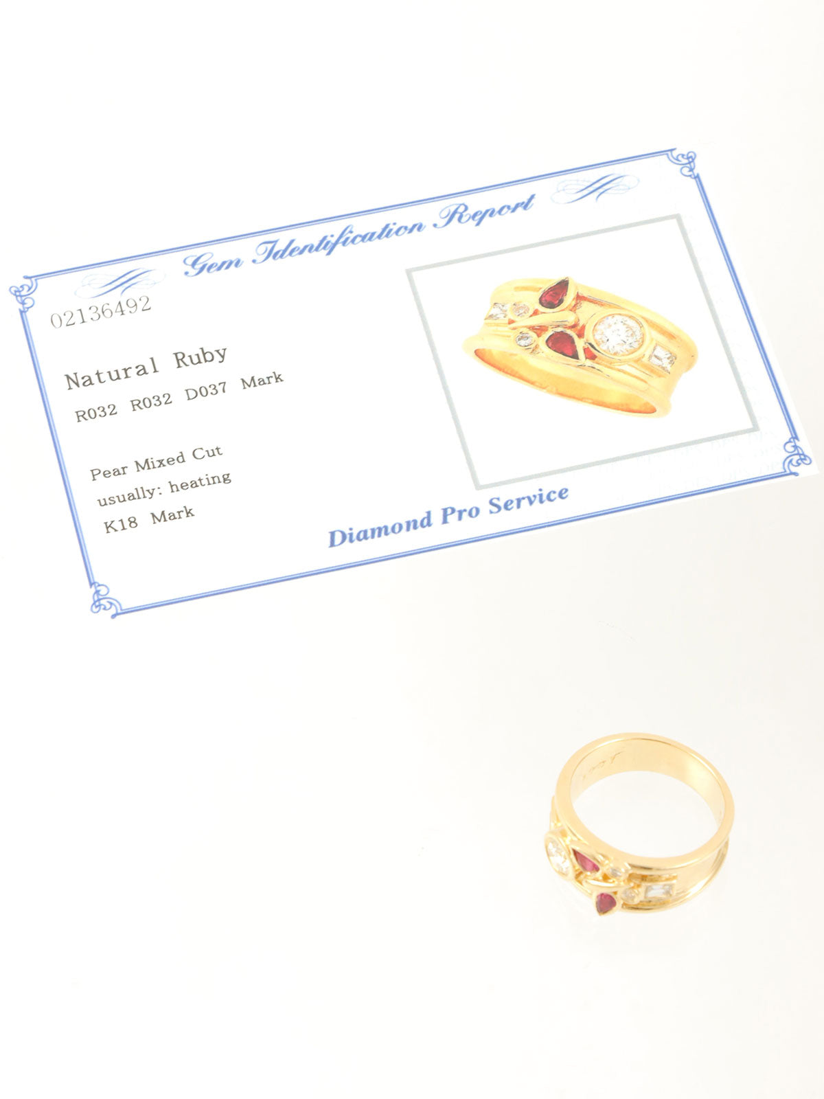 18K Gold/Red Ruby and Diamond Design Ring