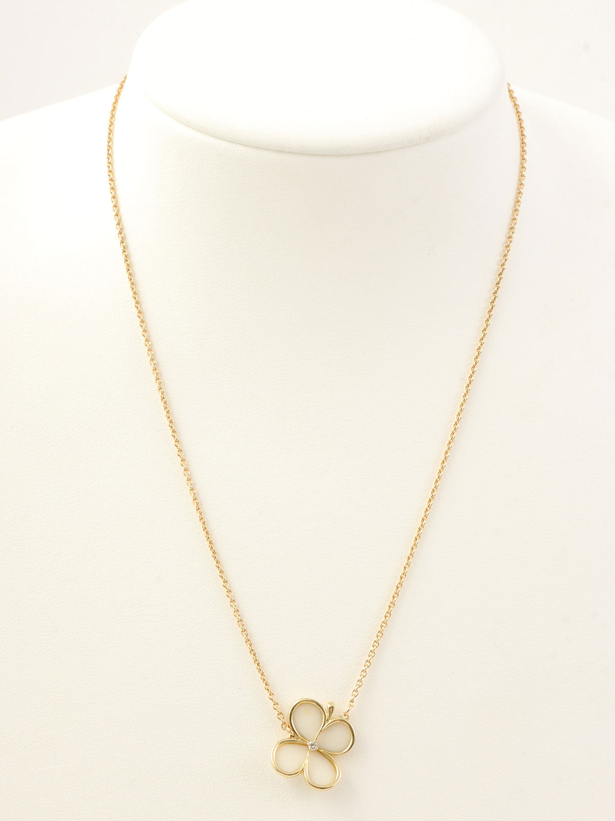 18Kダイヤモンドクローバーモチーフネックレス ゴールド