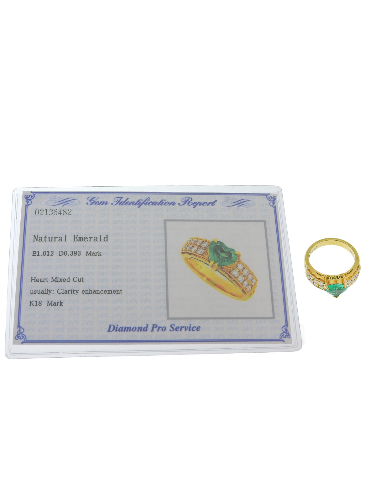 18K金镶钻祖母绿心形戒指/绿色