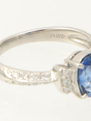 Pt900サファイアダイヤモンドデザインリング#53 シルバー/ブルー