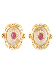 Ilias Laurnis 18K Ruby Diamond Oval Design Earrings Gold/Cherry Red