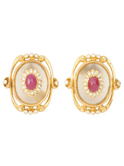 Ilias Lalaounis 18K Ruby Diamond Oval Design Earrings Gold/Cherry Red