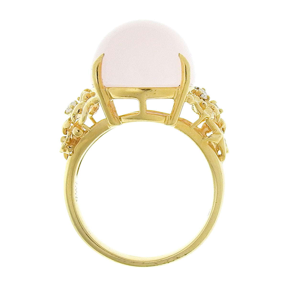 18K Rose Quartz Diamond Oval Ring #53 Gold/Pink