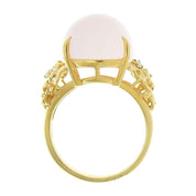 18K Rose Quartz Diamond Oval Ring #53 Gold/Pink