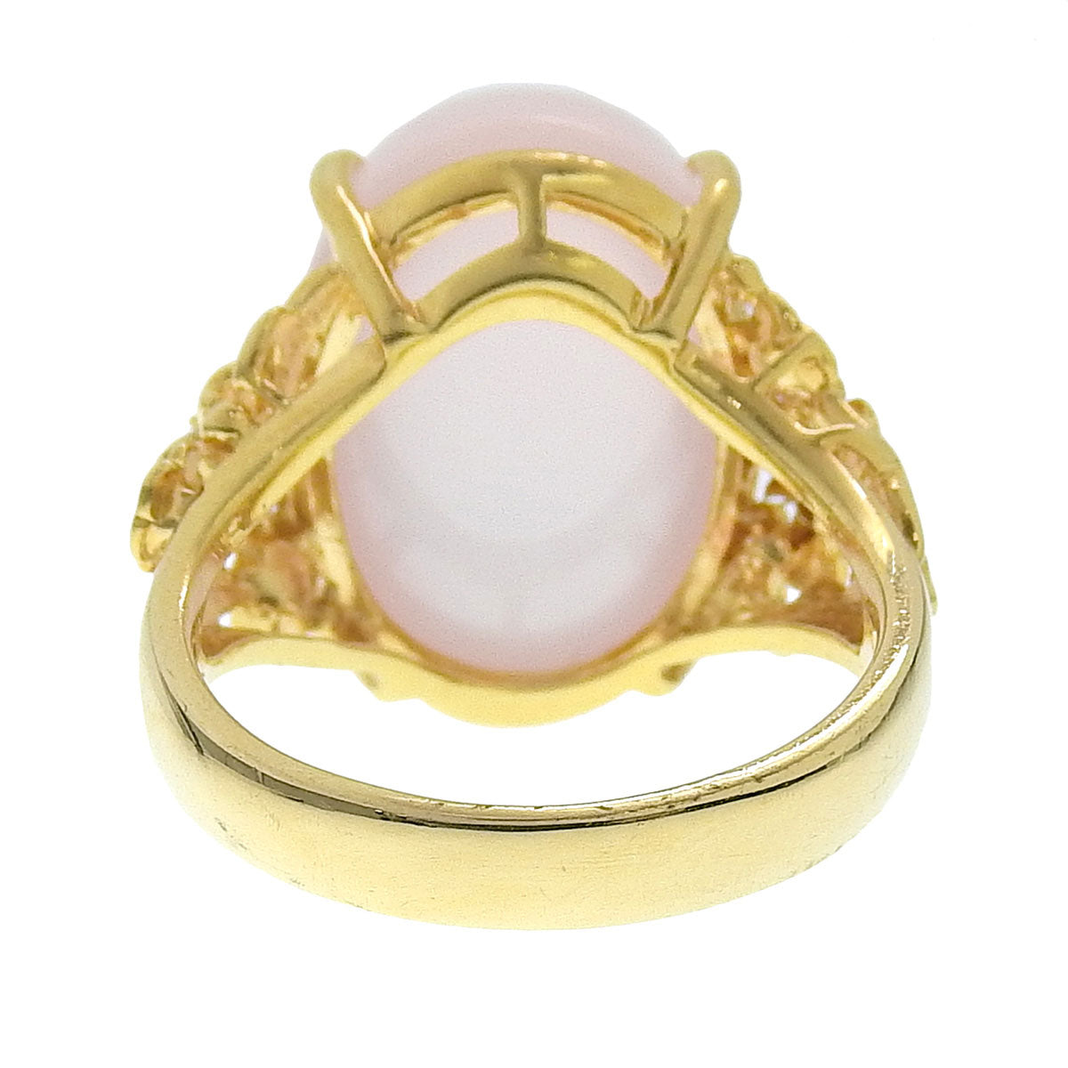 18K Rose Quartz Diamond Oval Ring #53 Gold/Pink