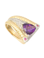 梶光夫18Kプラチナアメジストデザインリング ゴールド/シルバー/パープル