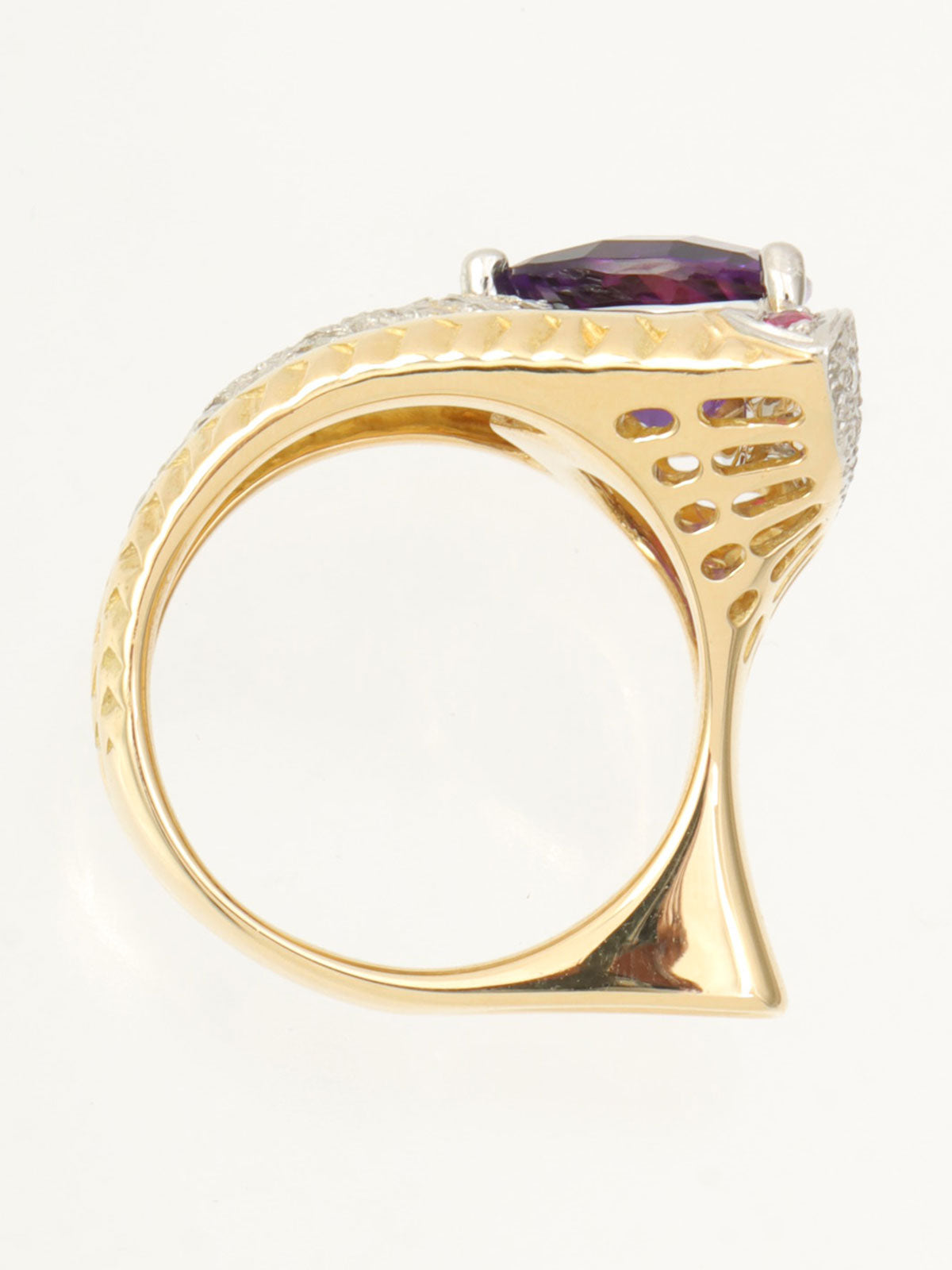 梶光夫18Kプラチナアメジストデザインリング #52 ゴールド/シルバー/パープル