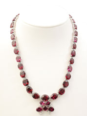 18Kガーネットダイヤモンドデザインネックレス シルバー/パープルレッド