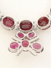 18Kガーネットダイヤモンドデザインネックレス シルバー/パープルレッド