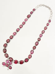 18Kガーネットダイヤモンドデザインネックレス シルバー/パープルレッド