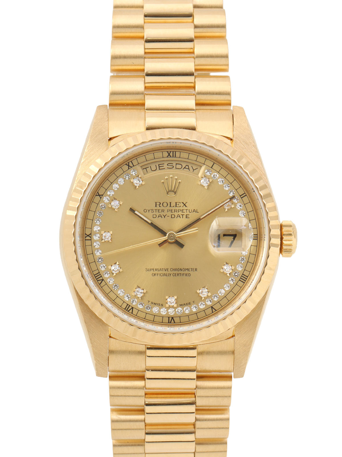 Circa 1994-1995 18K Diamond Oyster Perpetual Day-Date 36mm 18238LB W-serial Automatic Gold