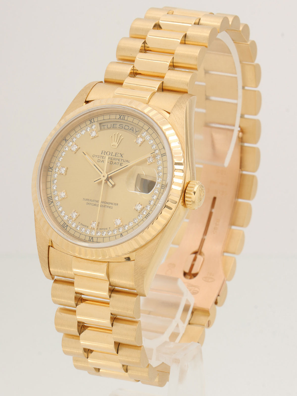 Circa 1994-1995 18K Diamond Oyster Perpetual Day-Date 36mm 18238LB W-serial Automatic Gold