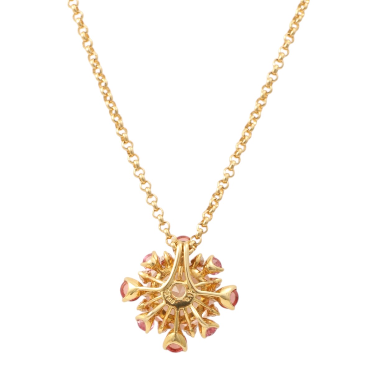18K Rose Quartz Pink Tourmaline Diamond Design Necklace Gold/Pink