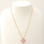 18K Rose Quartz Pink Tourmaline Diamond Design Necklace Gold/Pink