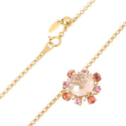18K Rose Quartz Pink Tourmaline Diamond Design Necklace Gold/Pink