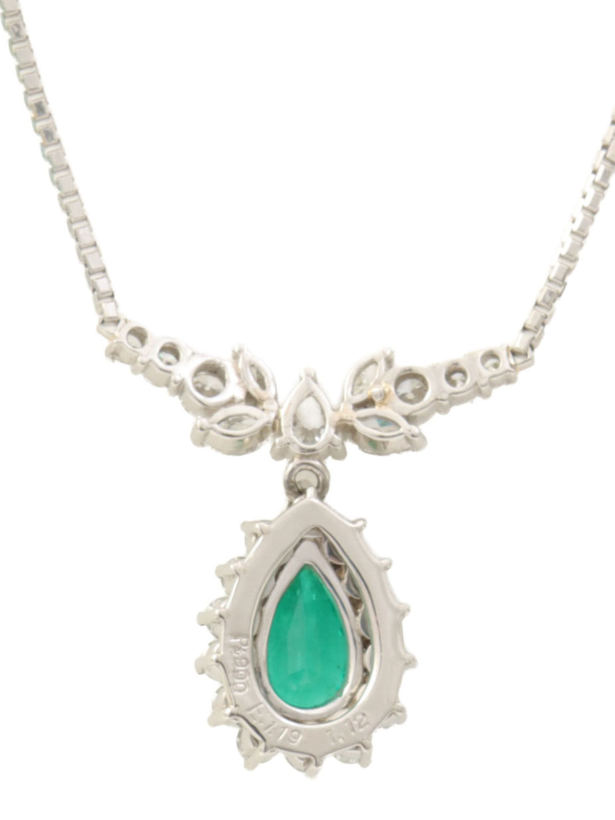 プラチナエメラルドペアシェイプネックレス シルバー/グリーン