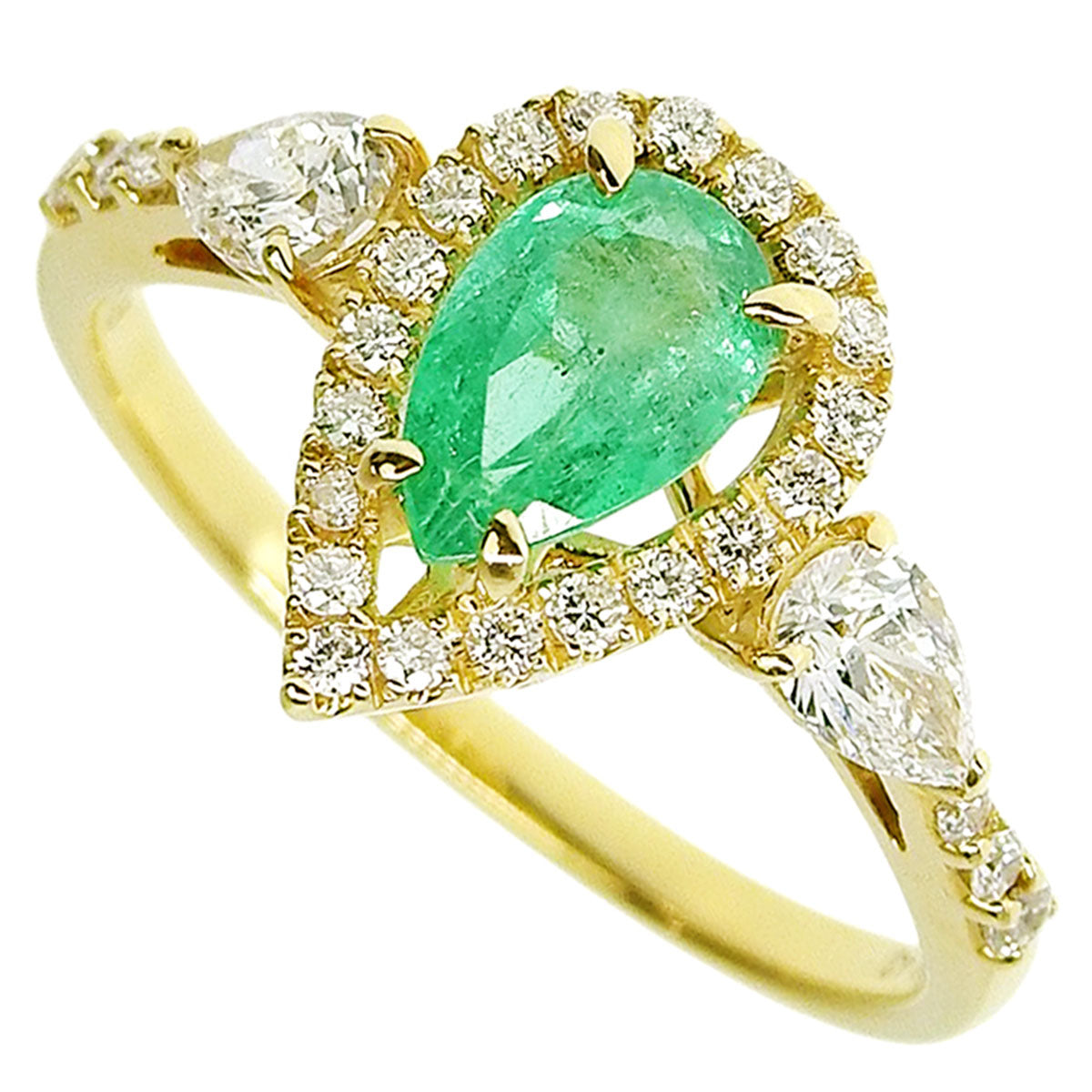 18K Emerald and Diamond Teardrop Ring #52 Gold