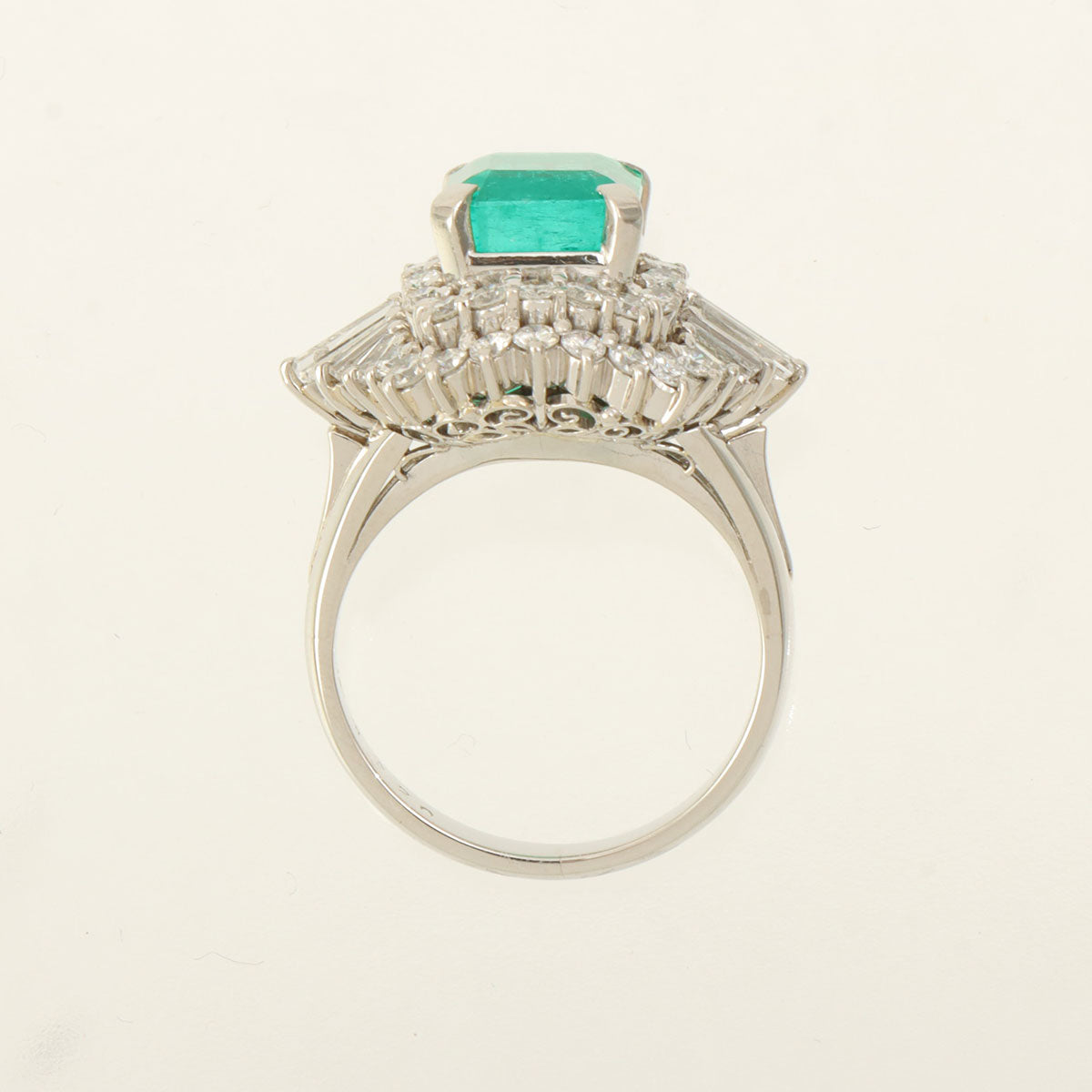 Platinum Emerald Diamond Ring #50 Silver/Green