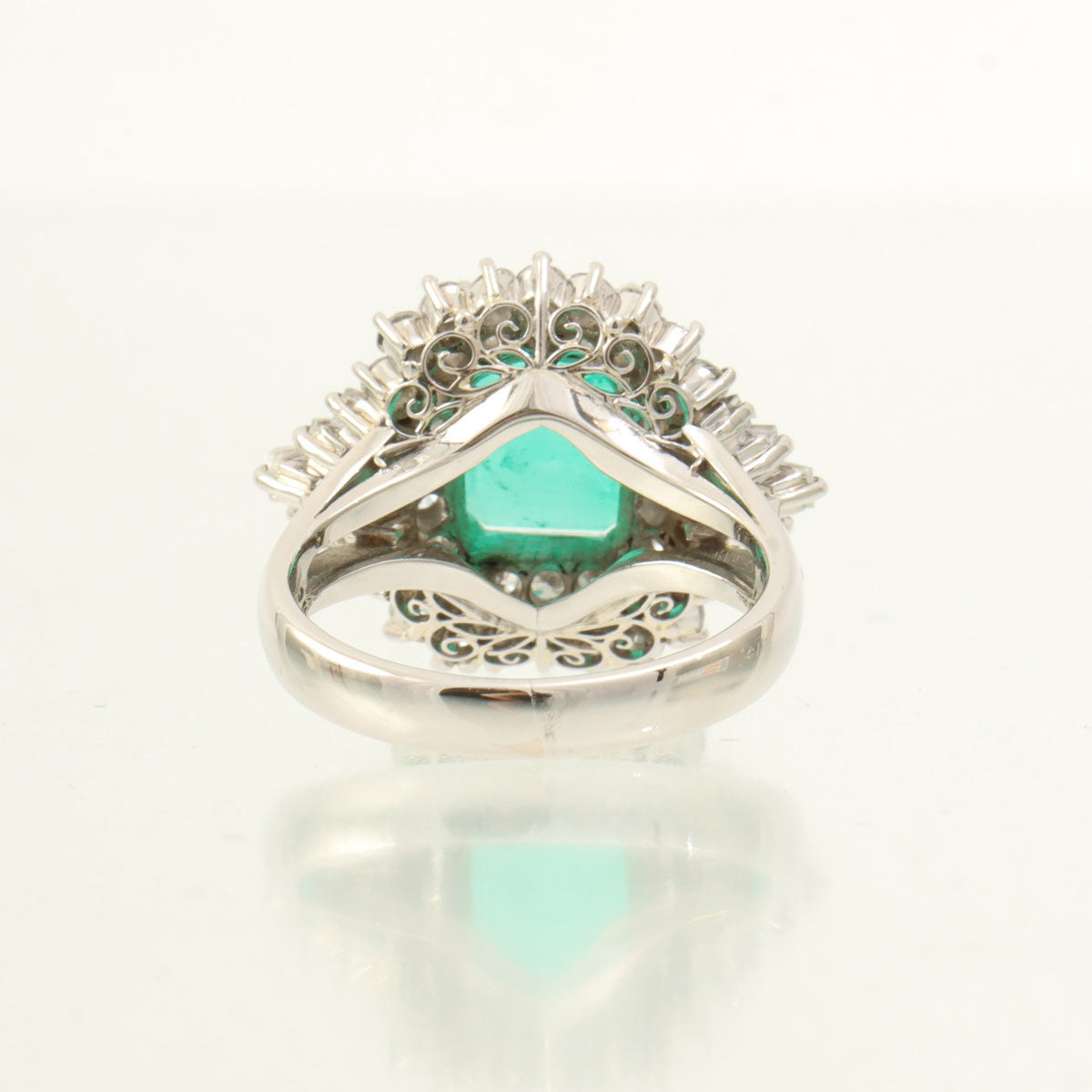 Platinum Emerald Diamond Ring #50 Silver/Green