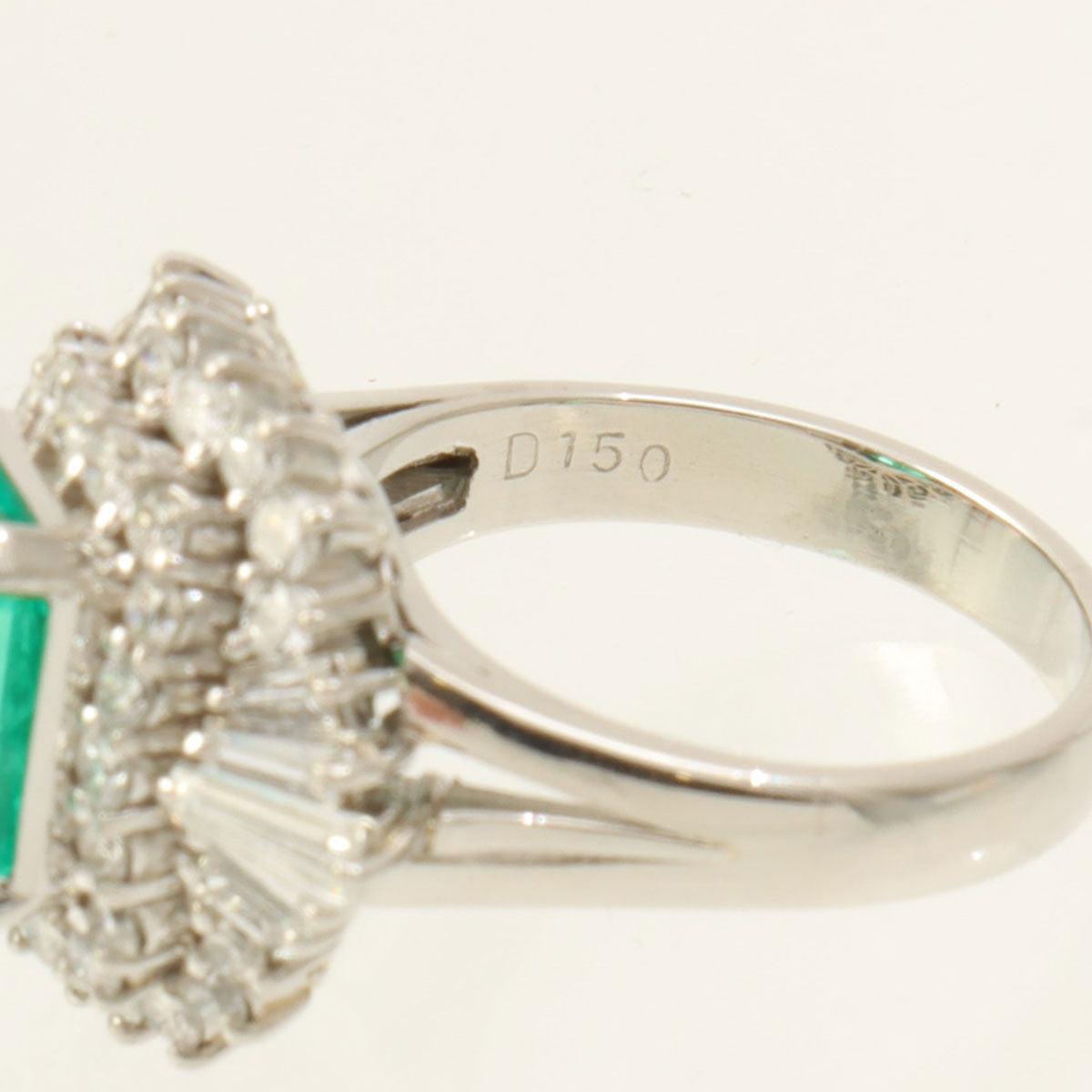 Platinum Emerald Diamond Ring #50 Silver/Green