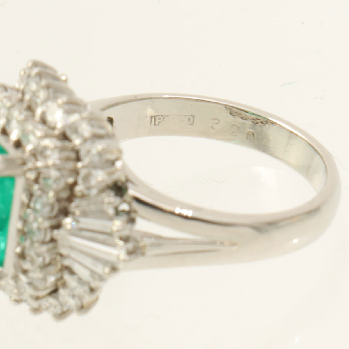 Platinum Emerald Diamond Ring #50 Silver/Green
