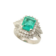 Platinum Emerald Diamond Ring #50 Silver/Green