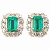 Pt900 Emerald and Diamond Earrings, Silver/Green