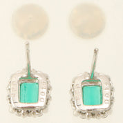 Pt900 Emerald and Diamond Earrings, Silver/Green