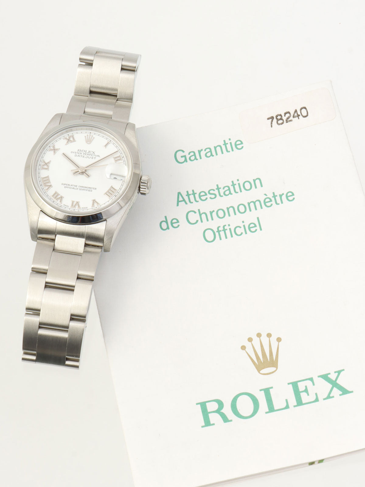 Oyster Perpetual Datejust, silver/white, manufactured around 2002.