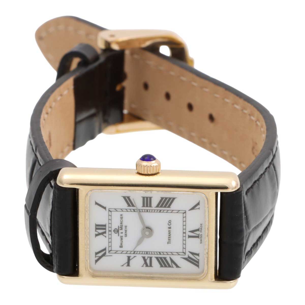 14K Tiffany W-Name Rectangular Watch 98452 Quartz White/Black
