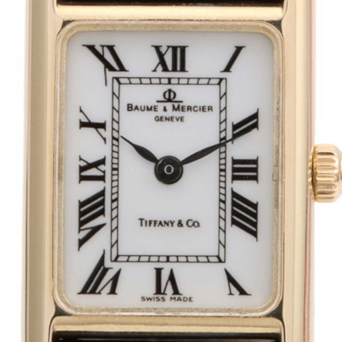 14K Tiffany W-Name Rectangular Watch 98452 Quartz White/Black