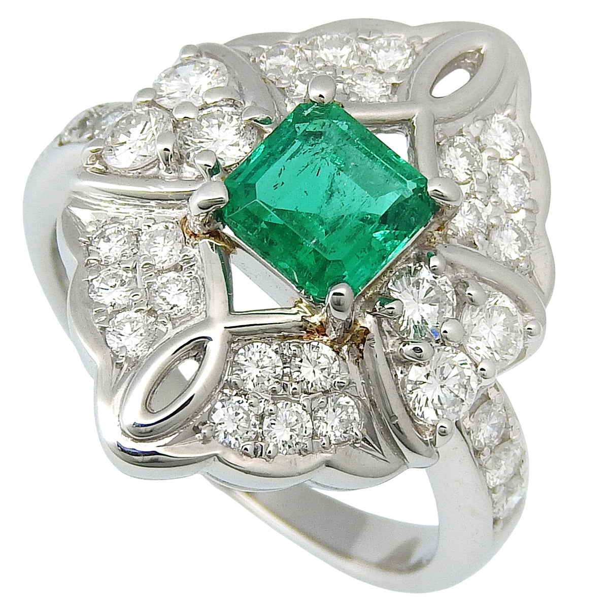 Platinum Emerald Design Ring #52 Silver/Green